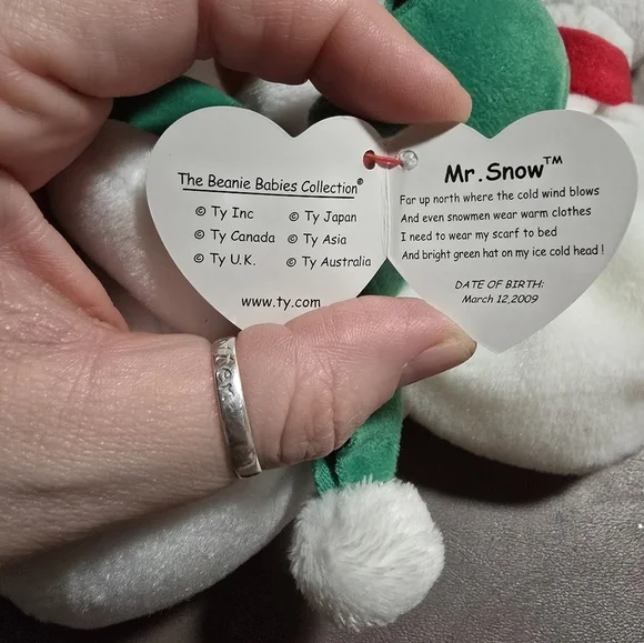 Set of 3 TY Beanie Babies christmas snowmen MS.SNOW/MR.SNOW/SNOWBALL W/TAGS - Picture 2 of 6